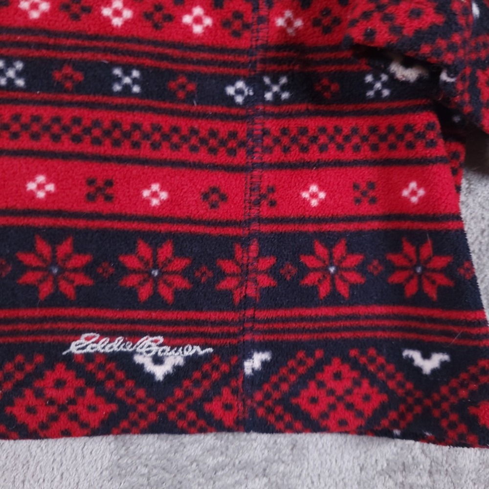 Eddie Bauer Fleece Pullover Womens Large‎ Red Geometric 1/4 Zip Sweater Holiday - Picture 2 of 9